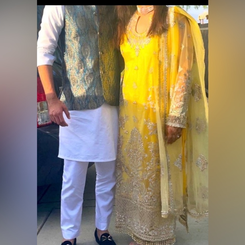 Three Piece Heavy Yellow & Silver Churidaar outfit